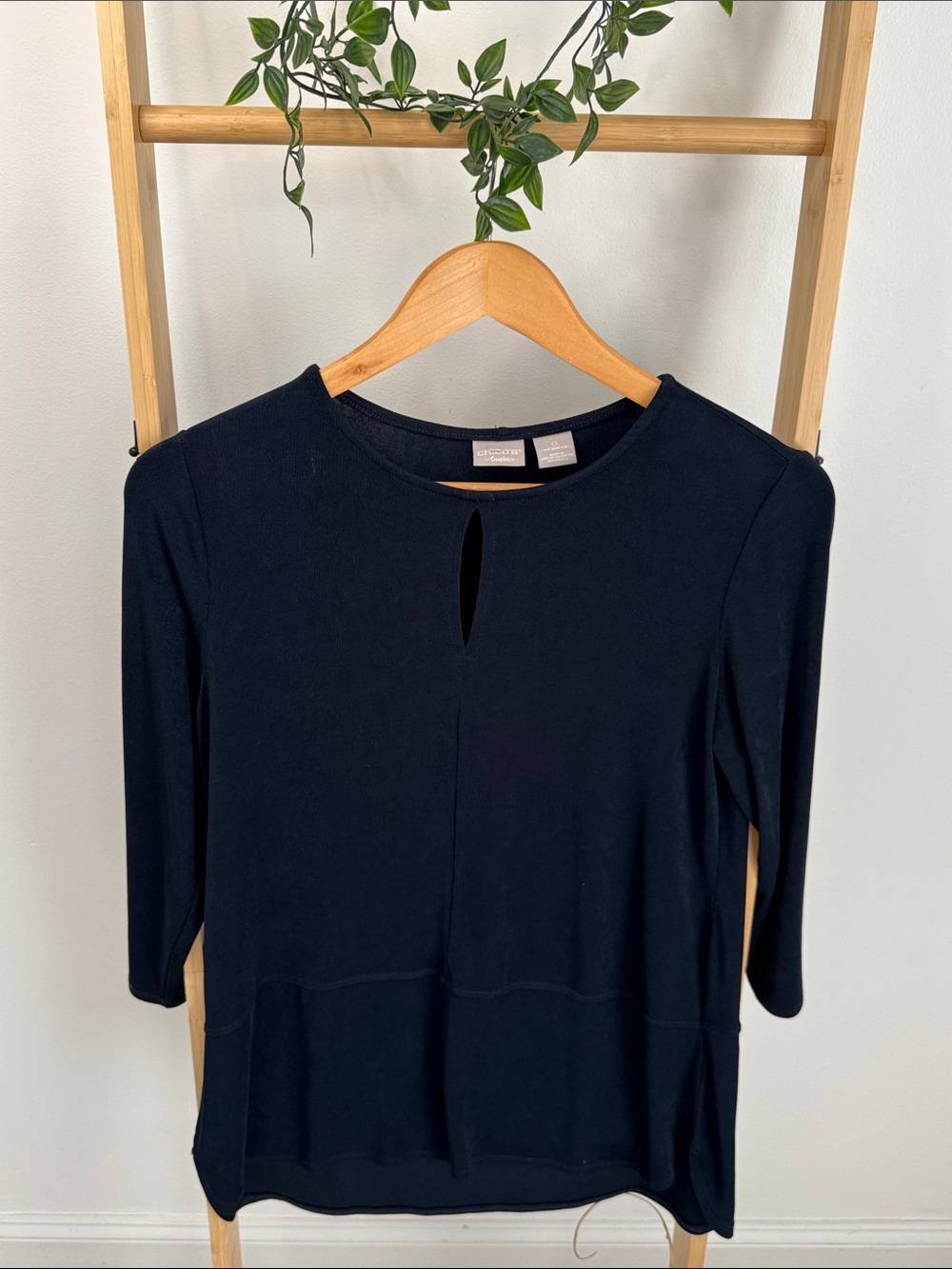 Travelers by Chico s Navy Blue Relaxed Peplum Long Sleeve Top - Picture 2 of 8